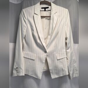 White House Black Market Ivory Blazer With Black Pinstripes